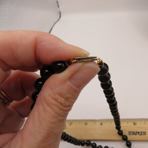 Black Bead Necklace with Sterling Clasp - Picture 5 of 8